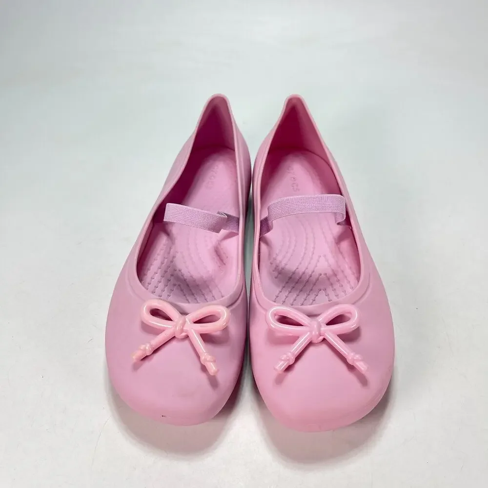 Crocs Pink Bow Flat Mary Jane Shoes Flats Slip On Youth Size 6 Women’s 8